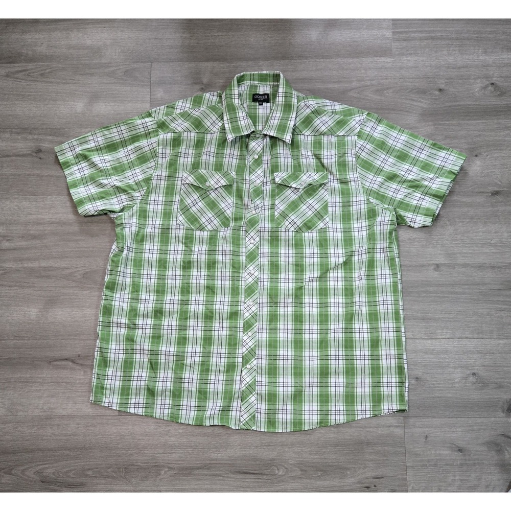 Gioberti Shirt Mens Size 3XL Green Pearl Snap Plaid Short Sleeve Western